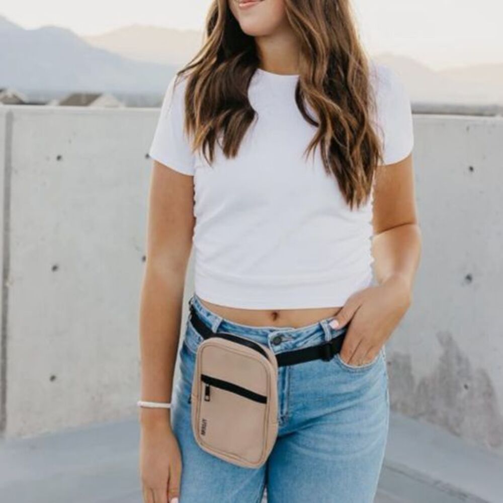 Brixley Unisex Tan Black Nylon Canvas 5 Way Convertible Small Crossbody Bag